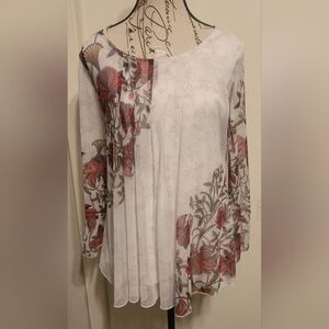 Desigual‎ White Floral Patterned Sheer Overlay Tunic Top Size XL